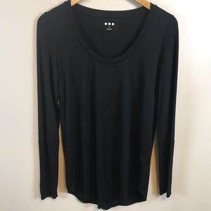 Three Dots Ribbed Long Sleeve Scoop Tee - Black S